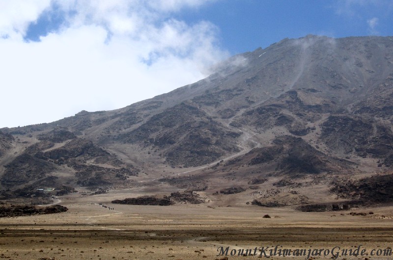 The Kilimanjaro summit path behind Kibo Huts