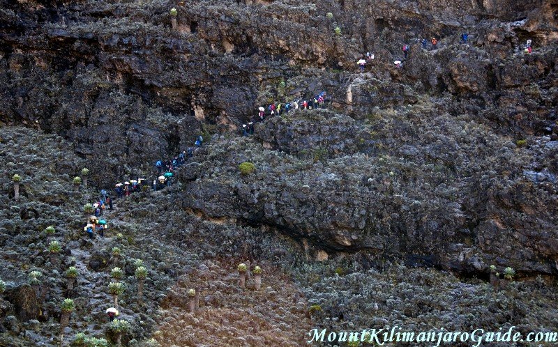 Climbers and porters on the Barranco Wall