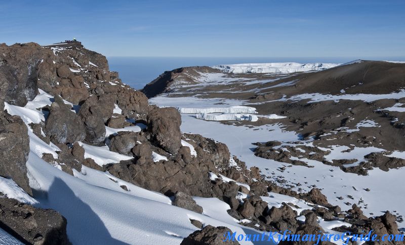 Uhuru Peak, the summit of Kilimanjaro and the crater floor