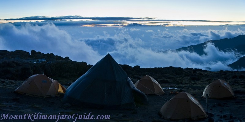 After sunset, the end of day 2 on Machame, Shira Camp